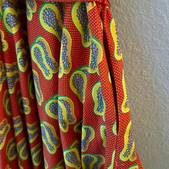 Vacation Party Tropical Papaya Print Sleeveless A-Line Swing Dress W/ Belt - Picture 7 of 11